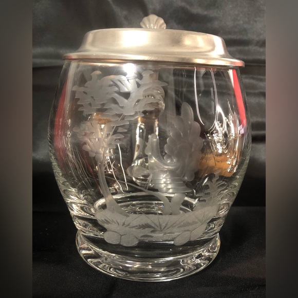 Ergo Zinn hand blown etched glass beer stein - Picture 1 of 12
